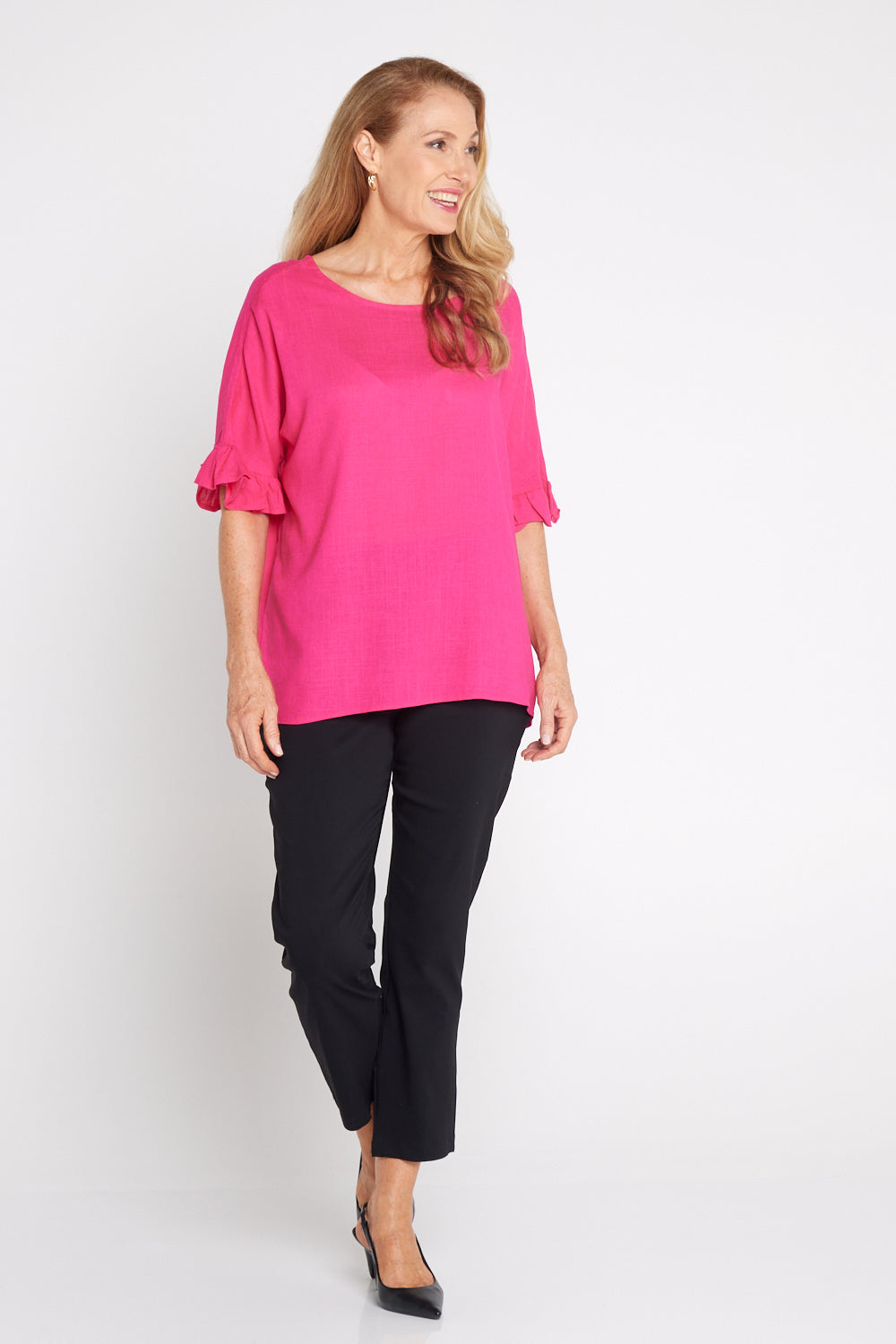 Farrah Linen Top - Hot Pink