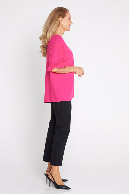 Farrah Linen Top - Hot Pink