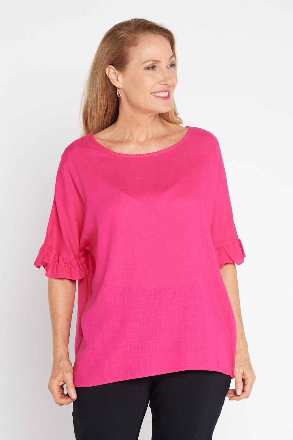 Farrah Linen Top - Hot Pink