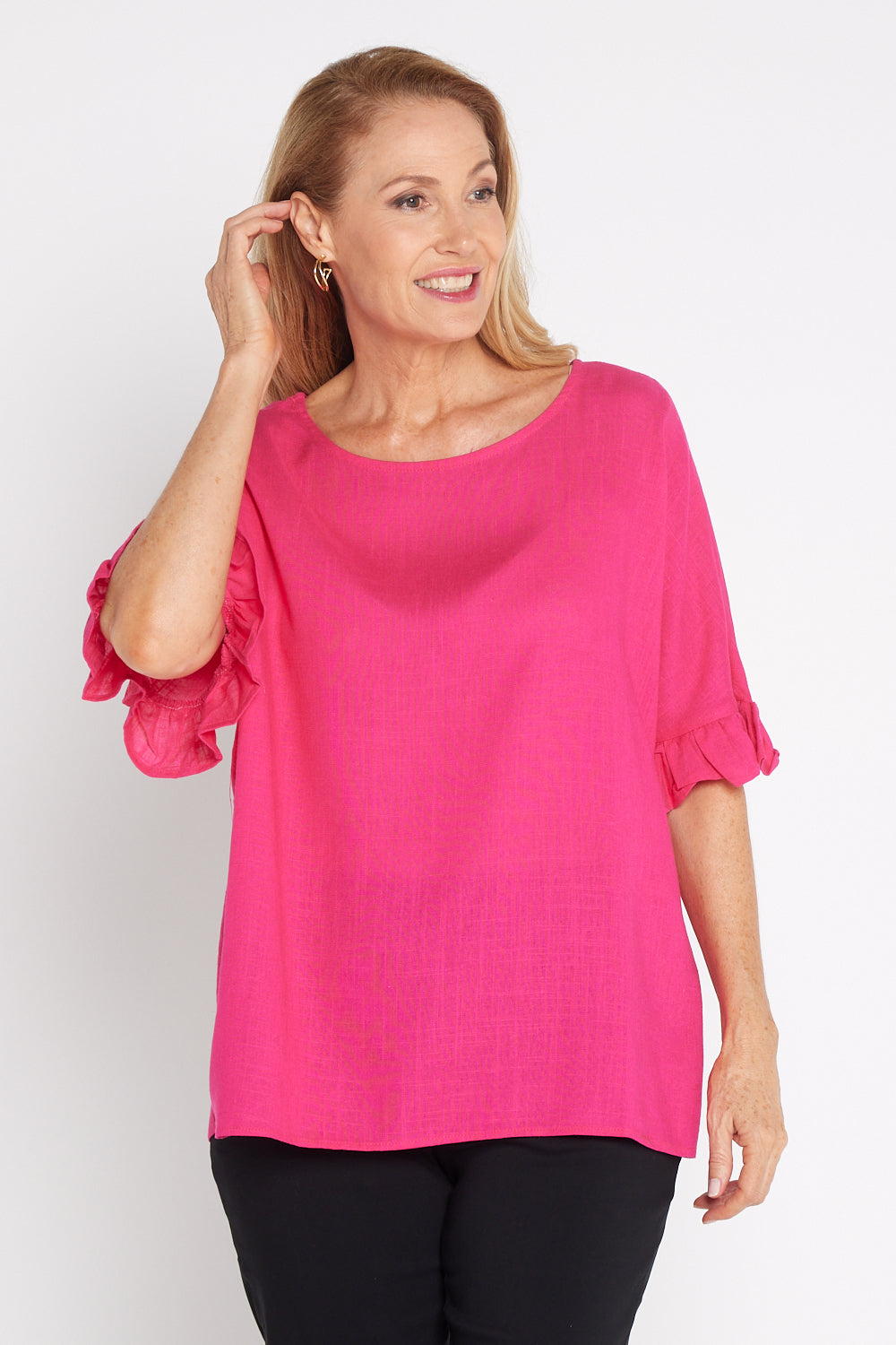 Farrah Linen Top - Hot Pink