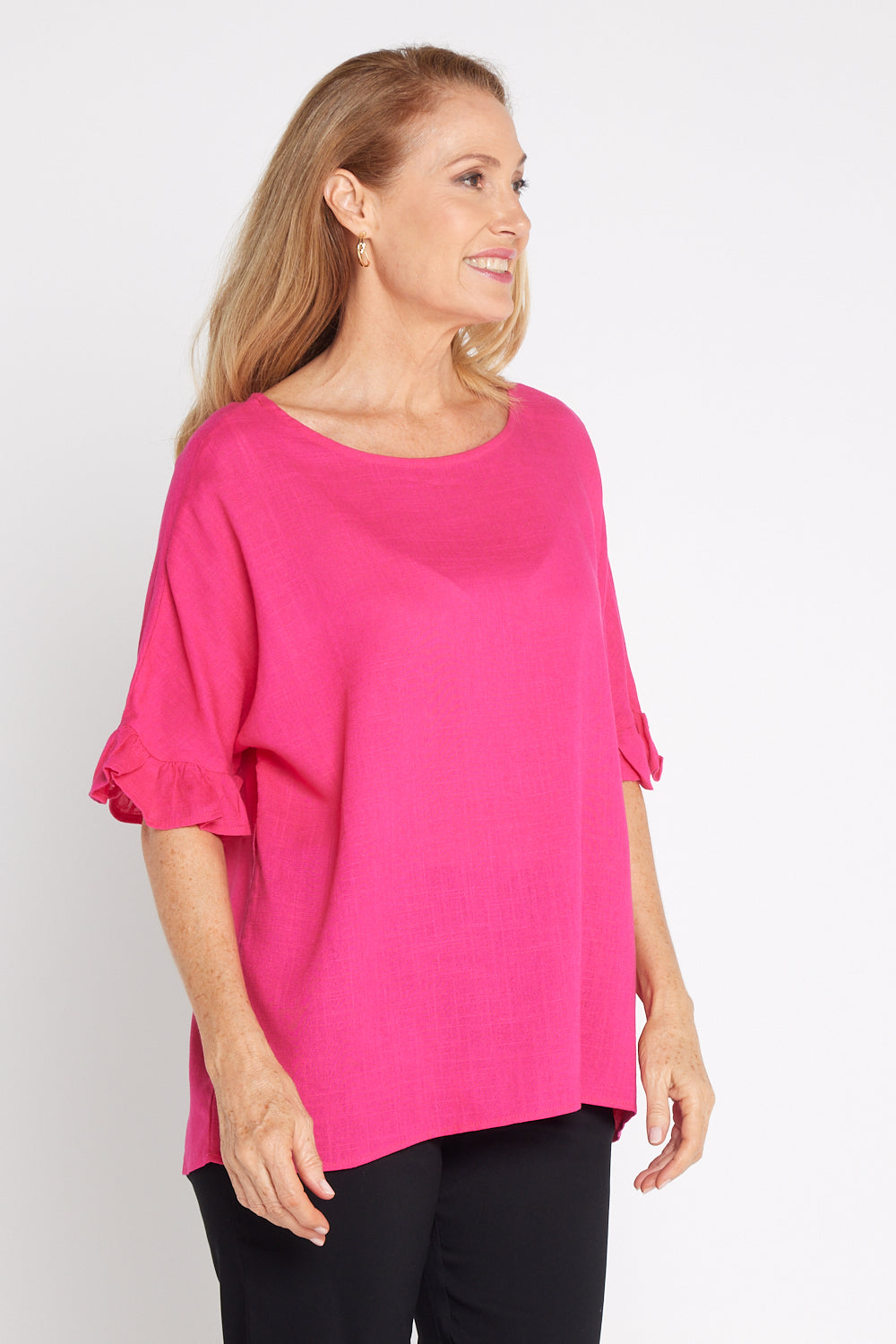 Farrah Linen Top - Hot Pink