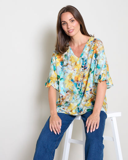 Farren Top - Sunshine/Teal Floral