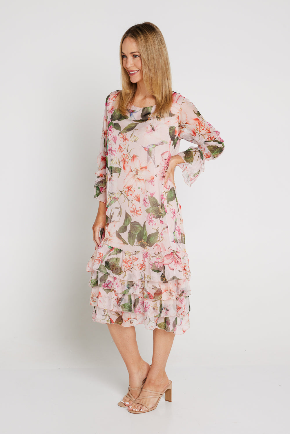 Felicity Chiffon Dress - Peach Floral | L'amore Women's Evening Wear ...
