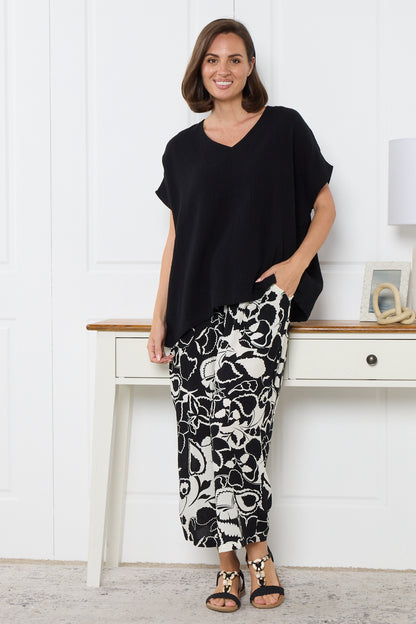 Aiko Lightweight Pants - Black/Ivory Botanical