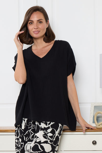 Fiji Cotton Muslin Top - Black