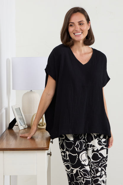 Fiji Cotton Muslin Top - Black