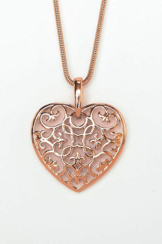 Filigree Heart Necklace - Rose Gold