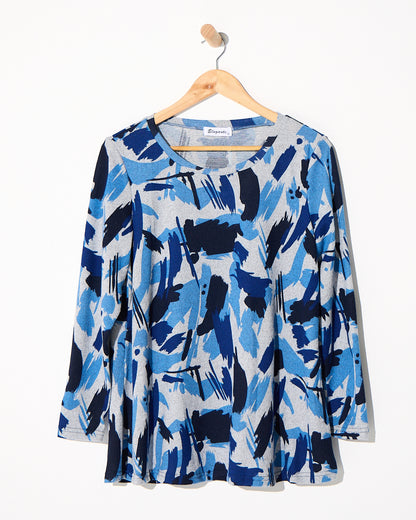Georgia Long Sleeve Top - Blue Painterly