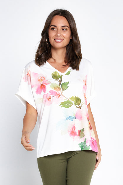 Floral Bouquet Tee - White/Cherry Blossom