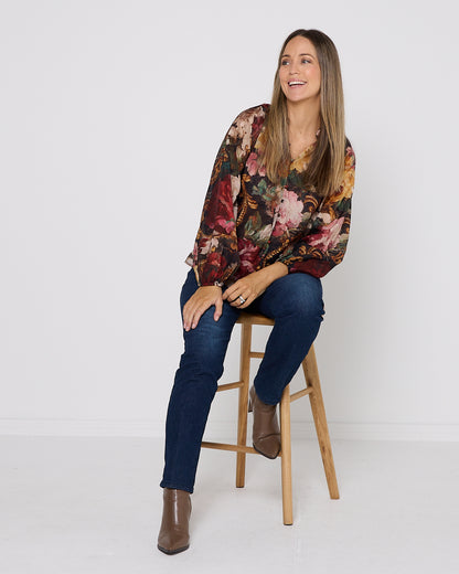 Annalise Blouse - Burgundy Floral