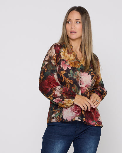 Annalise Blouse - Burgundy Floral