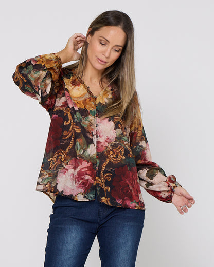 Annalise Blouse - Burgundy Floral