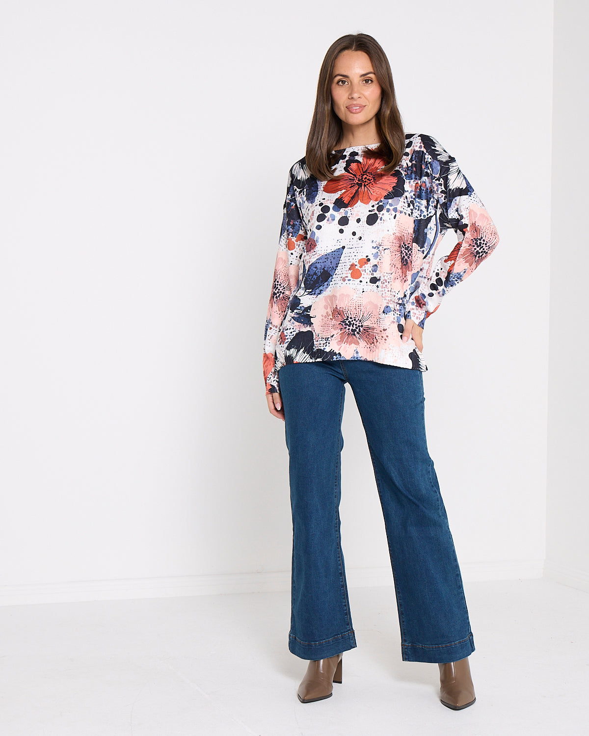 Sumida Knit Top - Coral Floral
