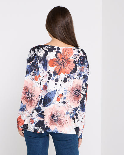 Sumida Knit Top - Coral Floral