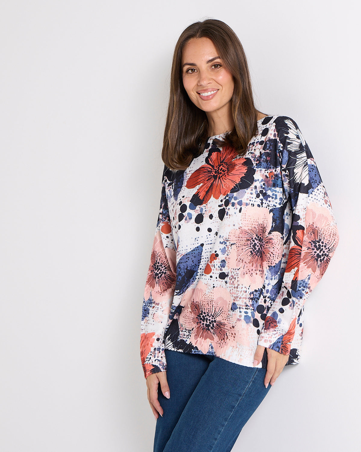 Sumida Knit Top - Coral Floral