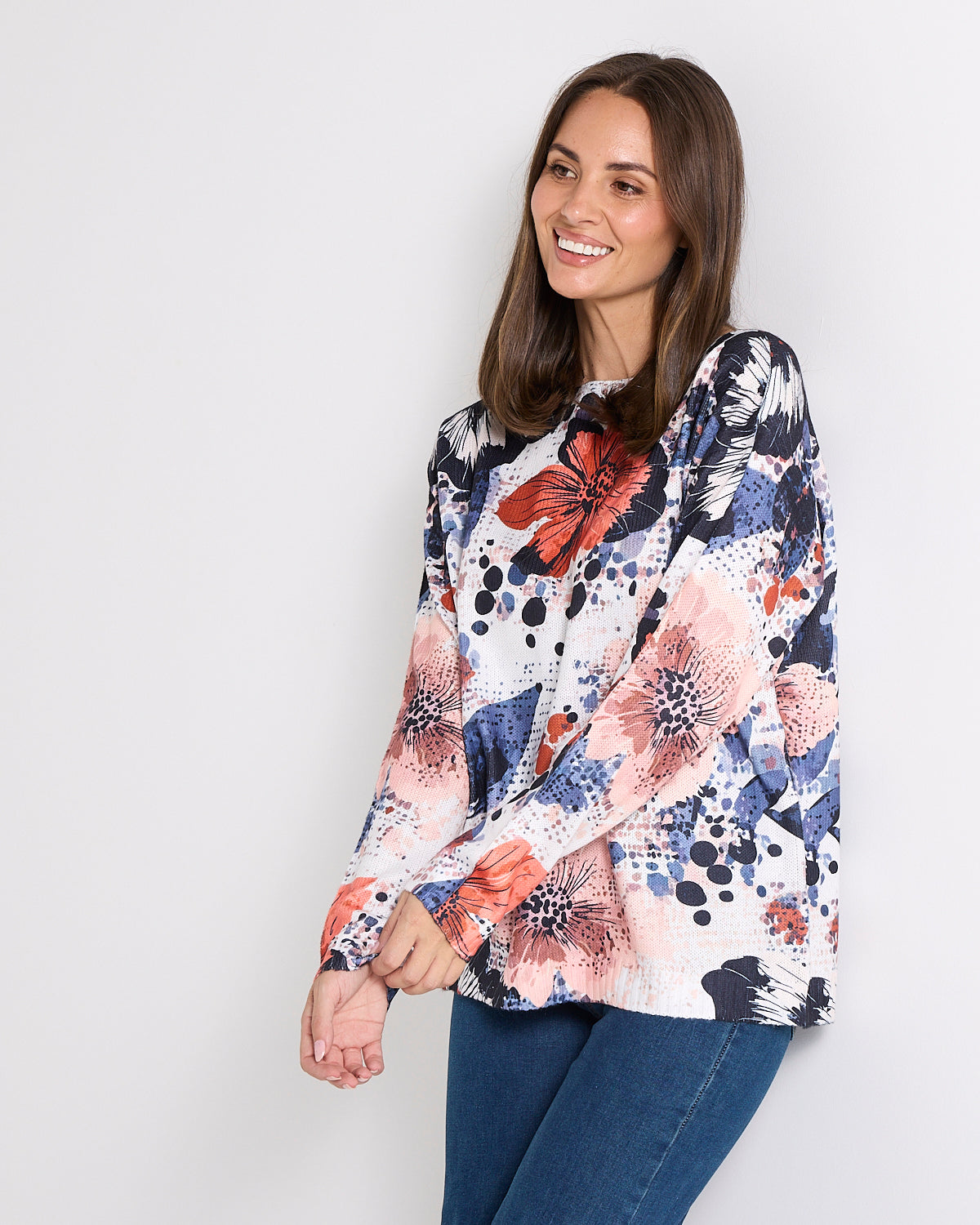 Sumida Knit Top - Coral Floral