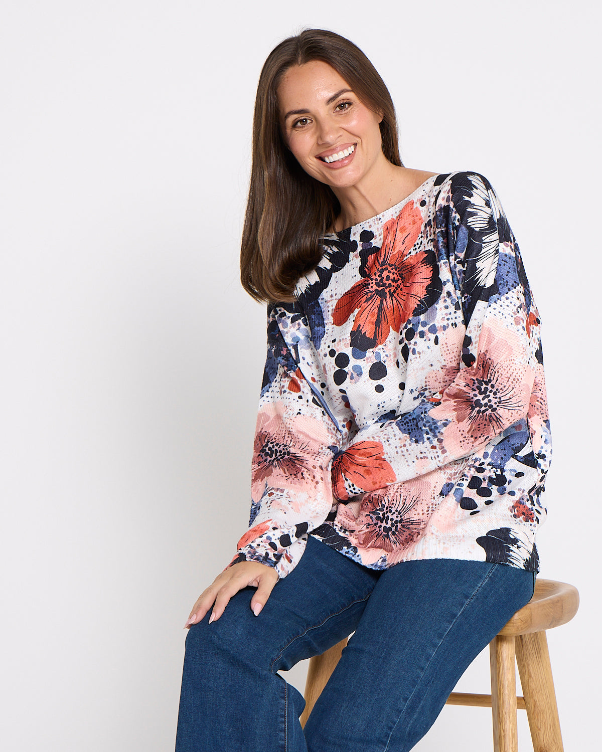 Sumida Knit Top - Coral Floral