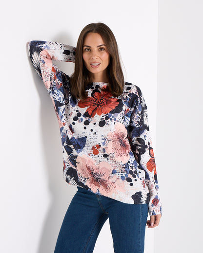 Sumida Knit Top - Coral Floral