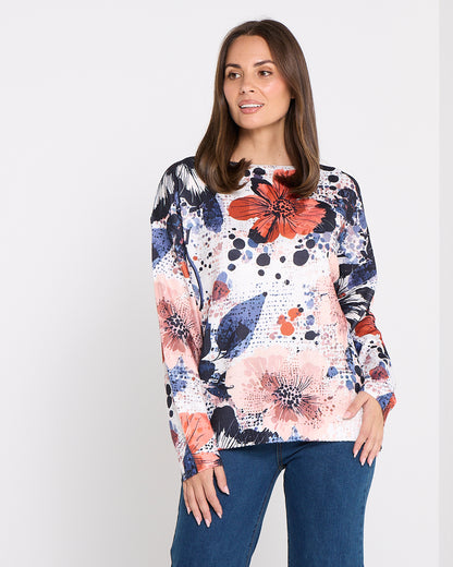 Sumida Knit Top - Coral Floral