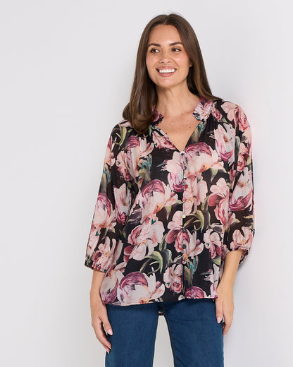 Bridgeton Blouse - Midnight Peony