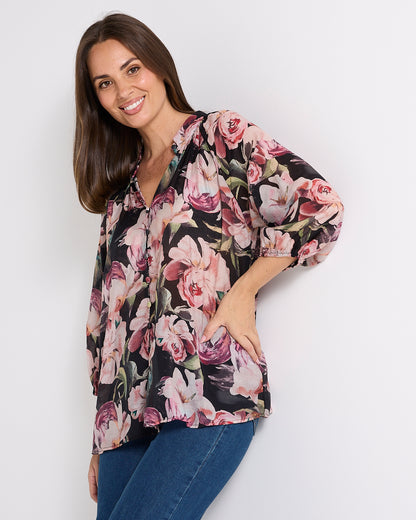 Bridgeton Blouse - Midnight Peony
