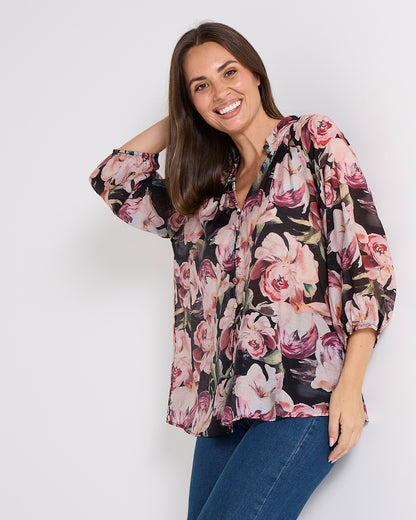 Bridgeton Blouse - Midnight Peony
