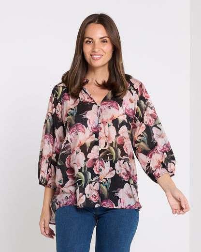 Bridgeton Blouse - Midnight Peony
