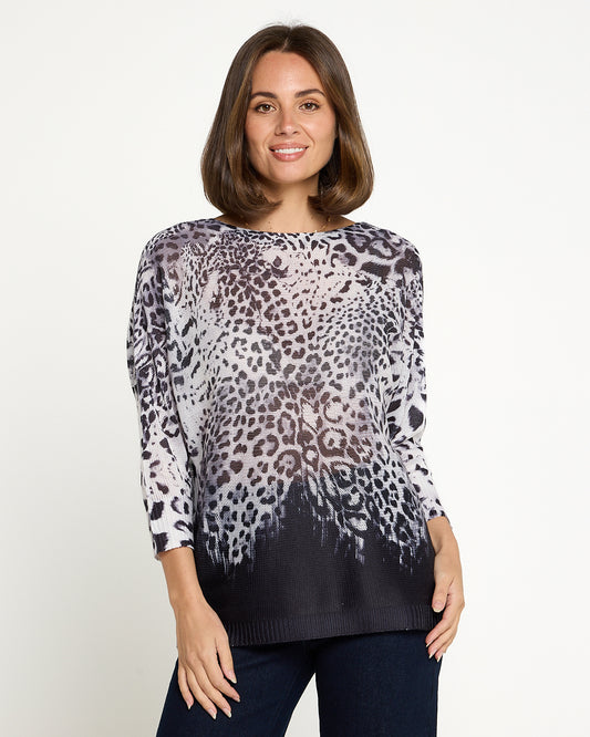 Florentina Knit Top - Snow Leopard Print