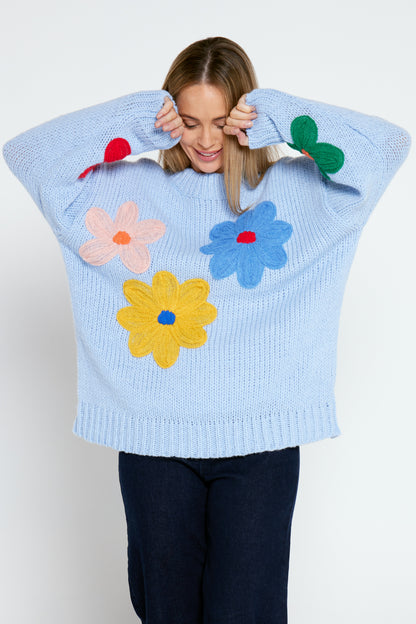 Flower Power Knit Jumper - Blue Floral