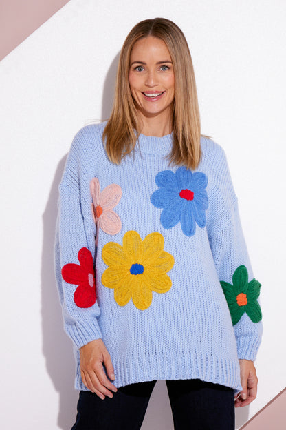 Flower Power Knit Jumper - Blue Floral