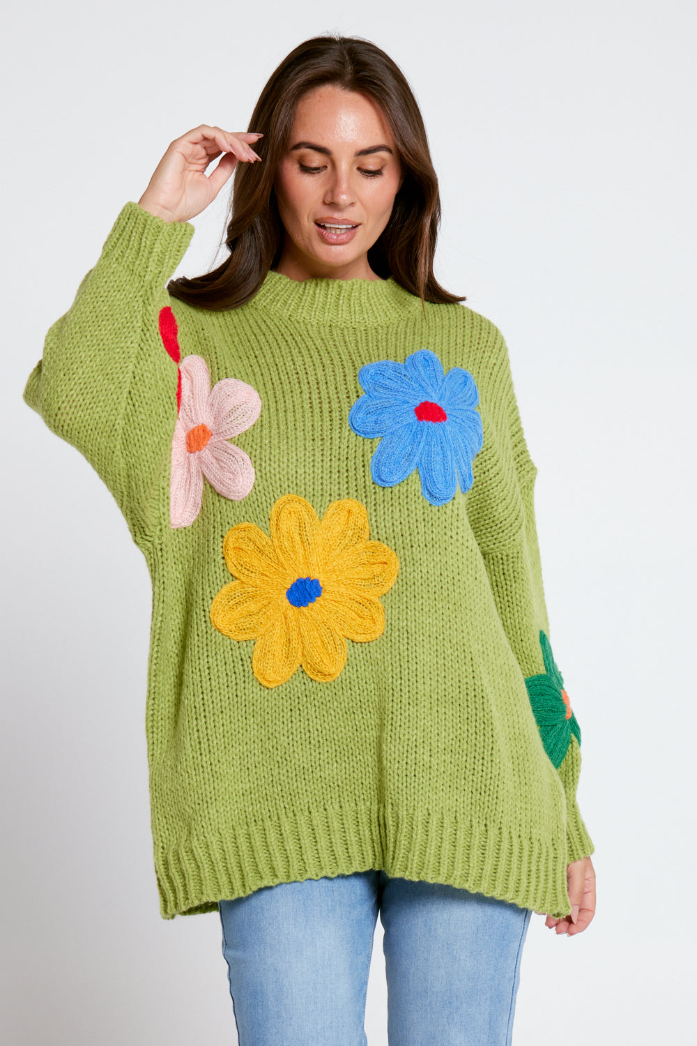 Flower Power Knit Jumper - Green Floral