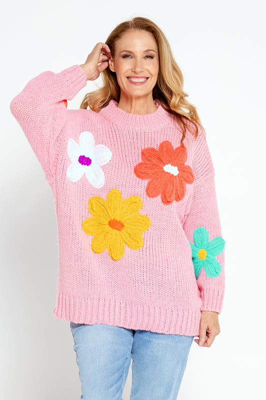 Flower Power Knit Jumper - Pink Floral