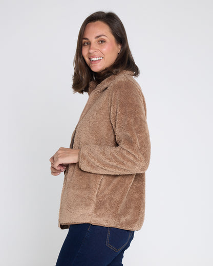 Harlow Fluffy Zip Jacket - Camel