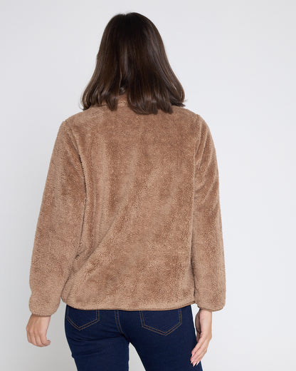 Harlow Fluffy Zip Jacket - Camel