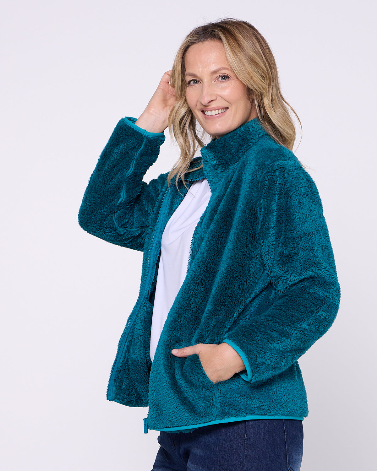 Harriet Fluffy Zip Jacket - Marine