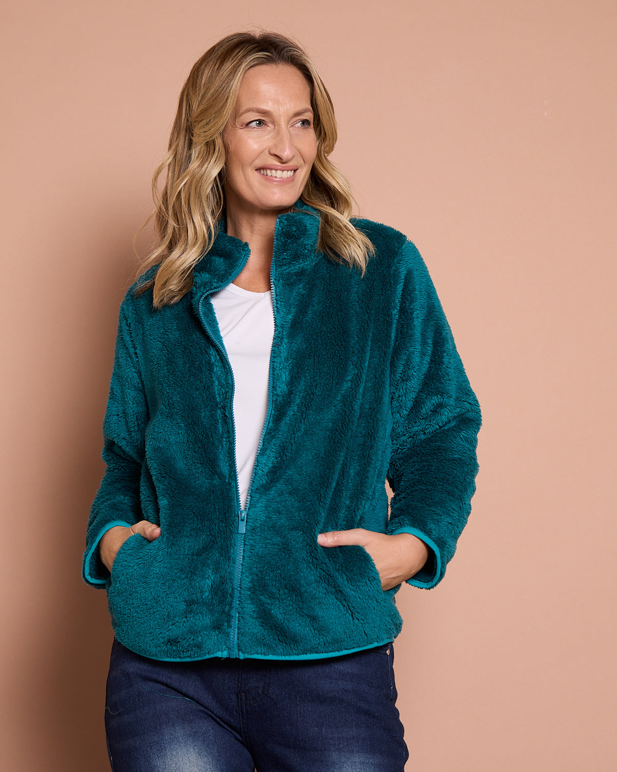 Harriet Fluffy Zip Jacket - Marine