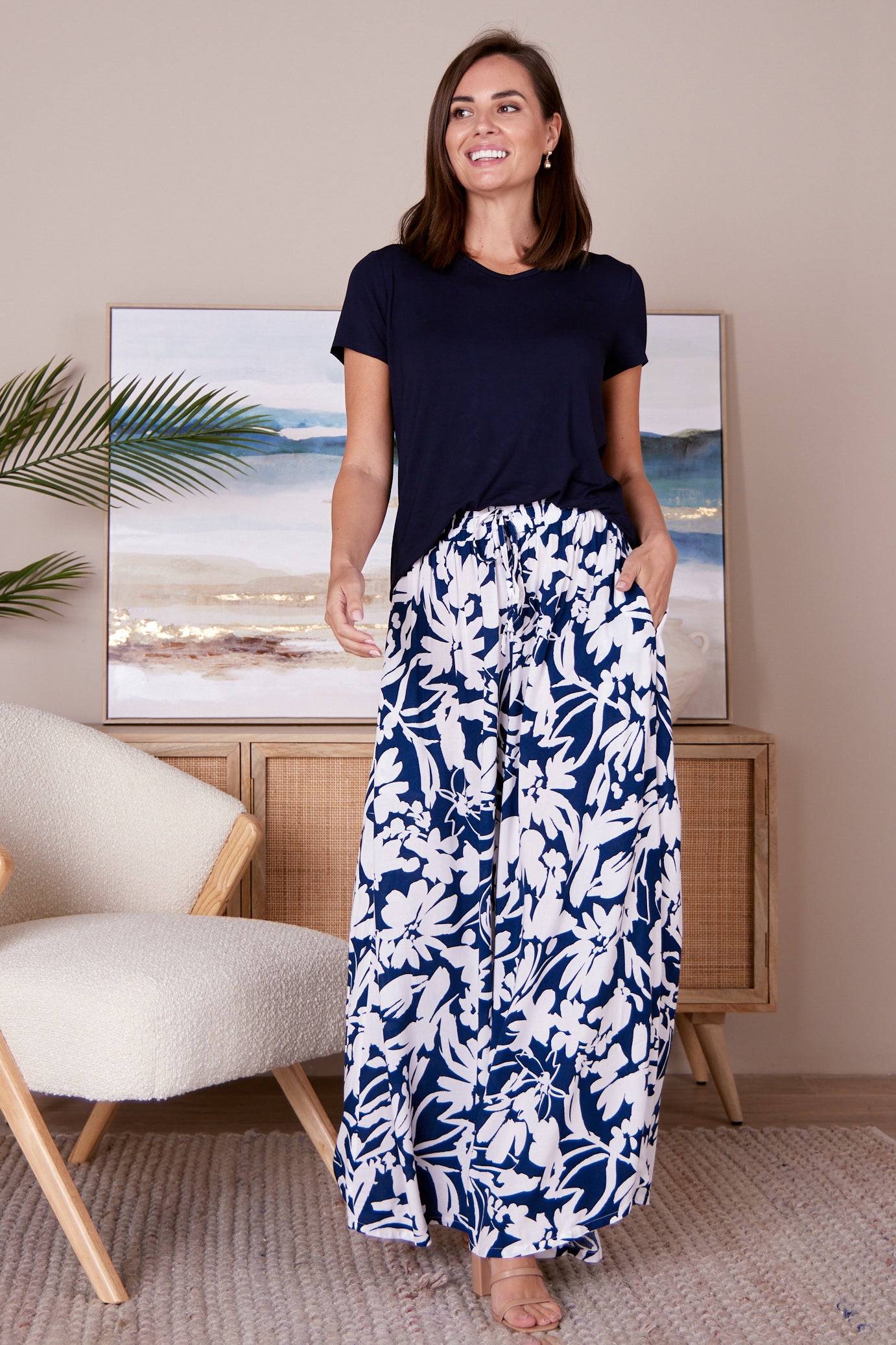 White and blue palazzo on sale pants