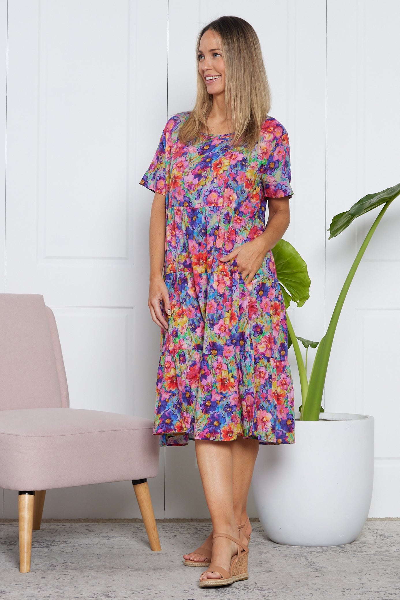 Bellissima Dress - Rainbow Floral Watercolour