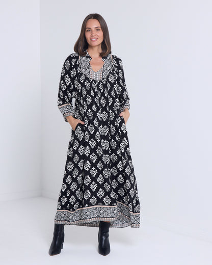 Whitby Dress - Black Border Print