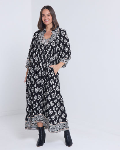 Whitby Dress - Black Border Print