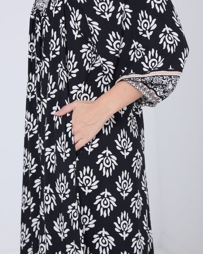 Whitby Dress - Black Border Print