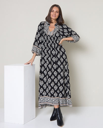 Whitby Dress - Black Border Print