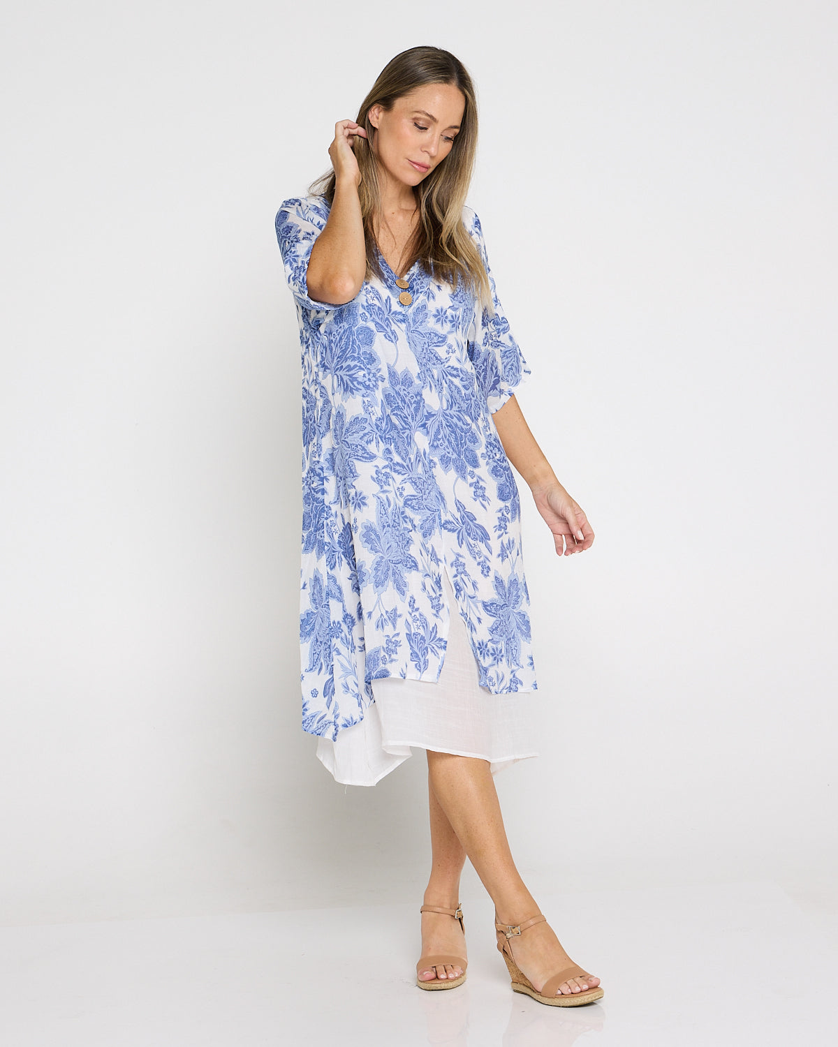 Catalina Dress - Blue Jacobean