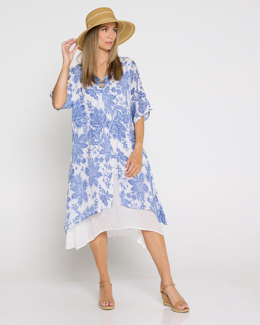 Catalina Dress - Blue Jacobean