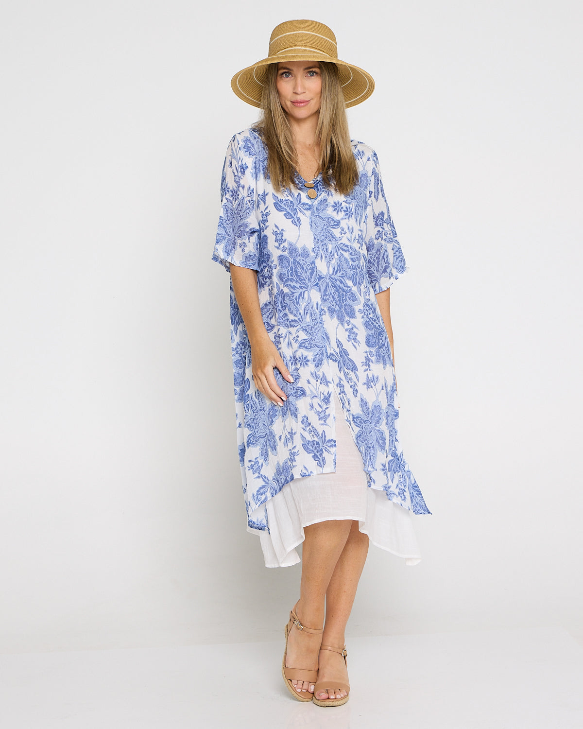 Catalina Dress - Blue Jacobean