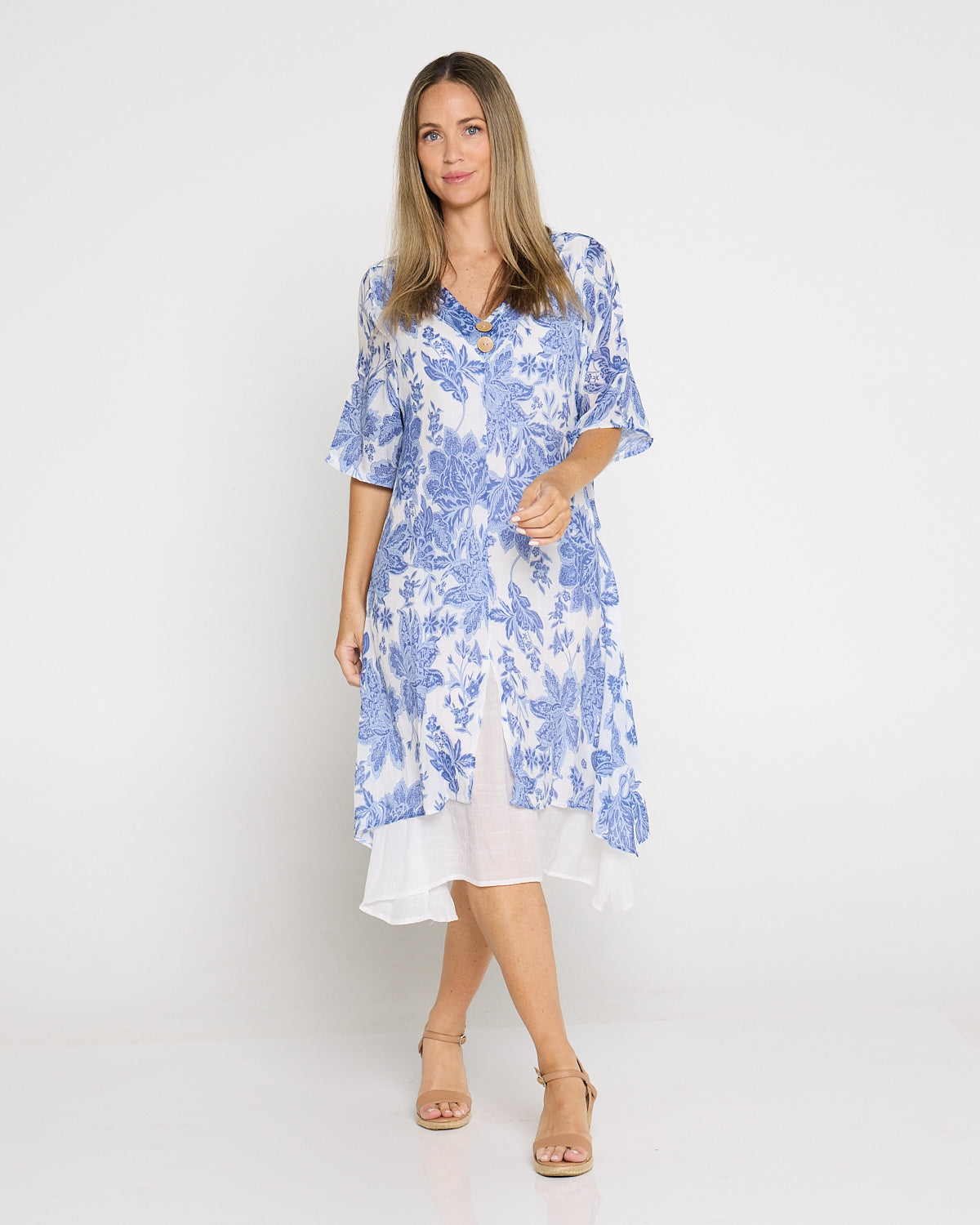 Catalina Dress - Blue Jacobean