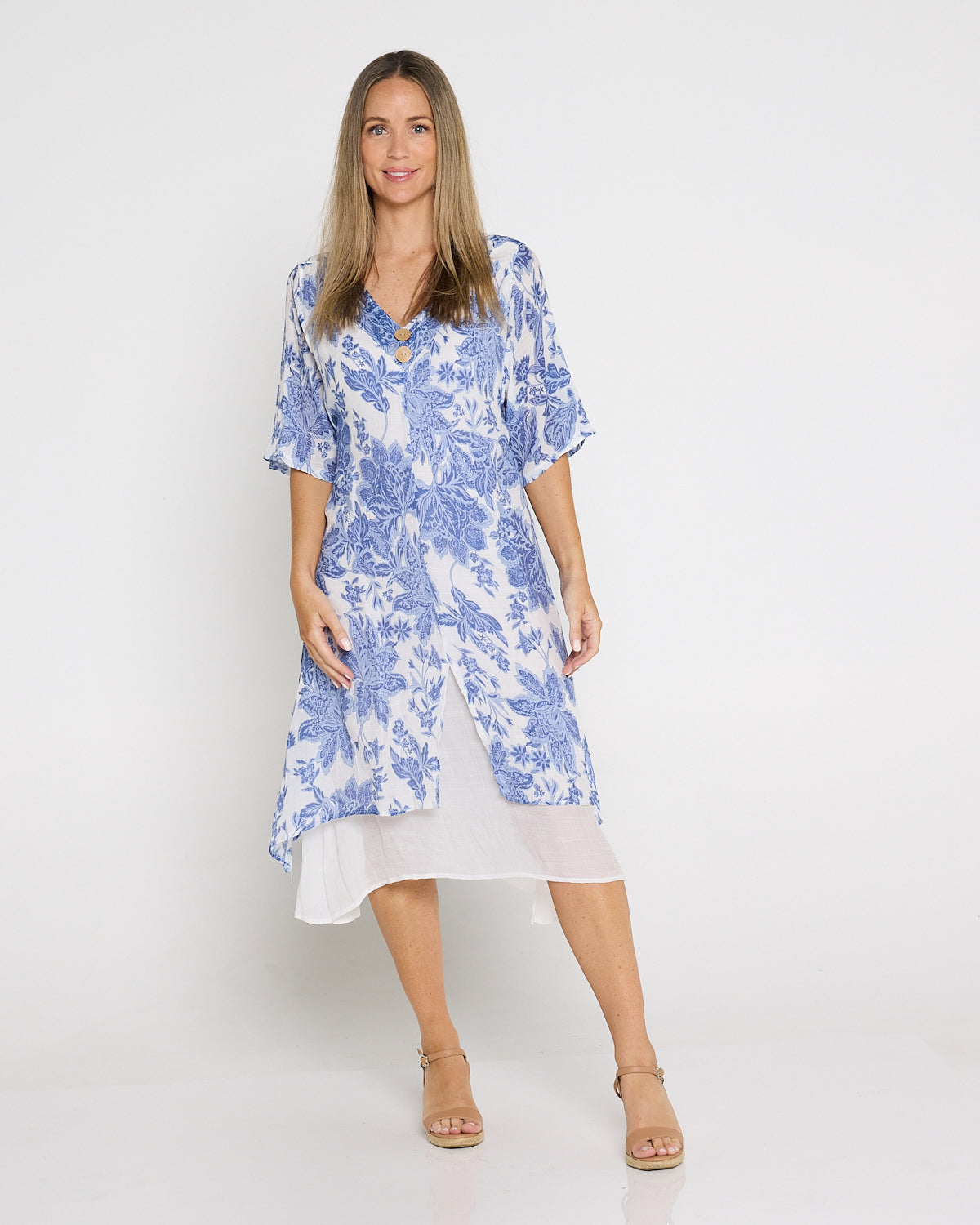 Catalina Dress - Blue Jacobean