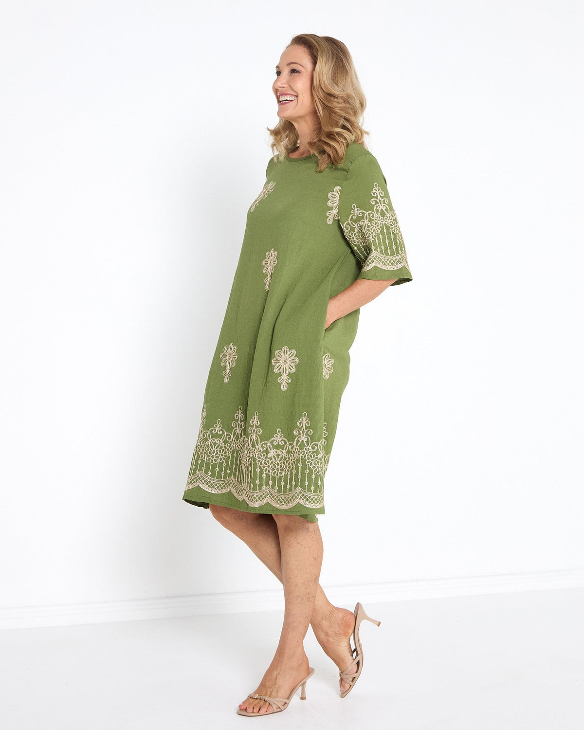 Zinnia Embroidered Dress - Moss Green
