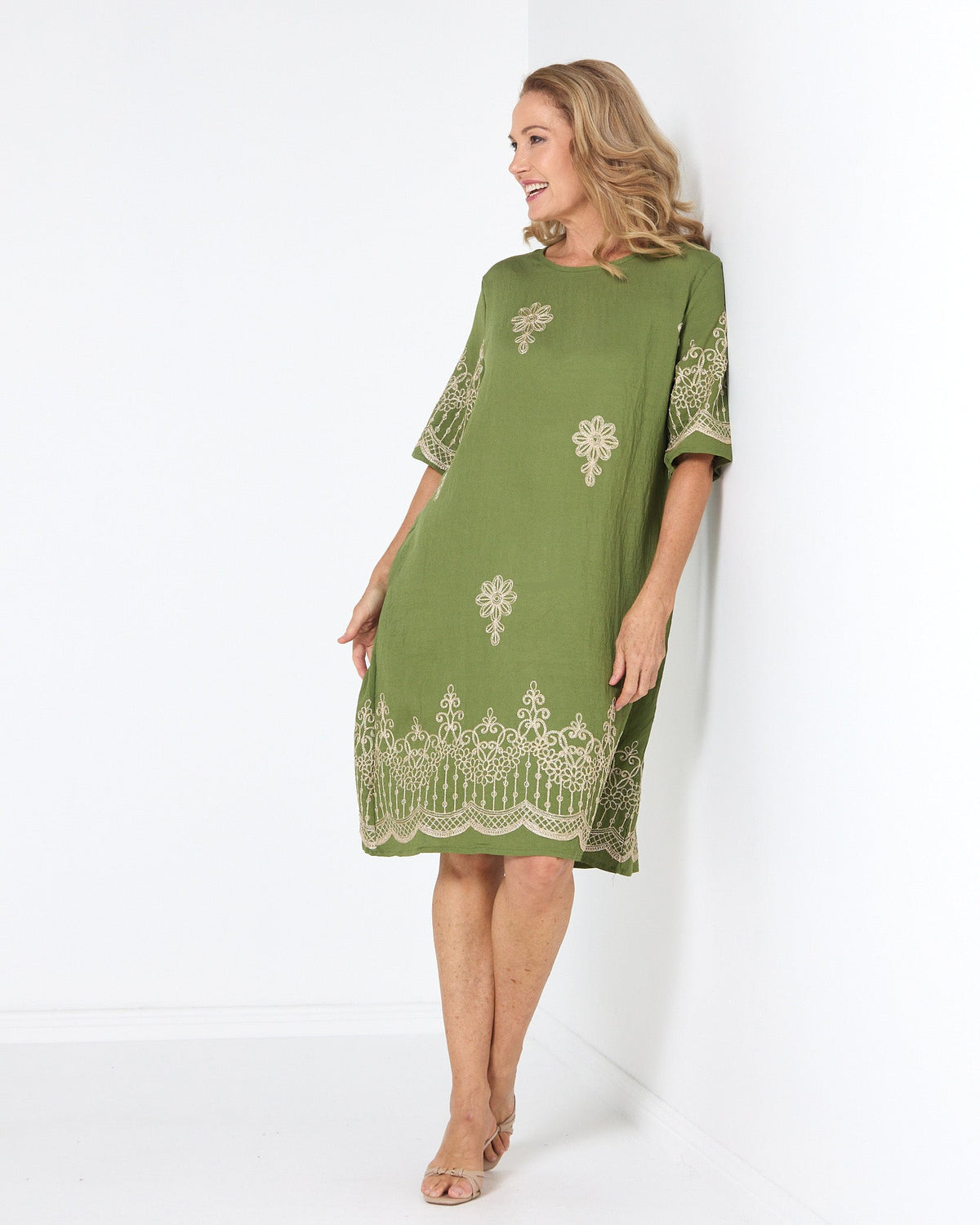 Zinnia Embroidered Dress - Moss Green