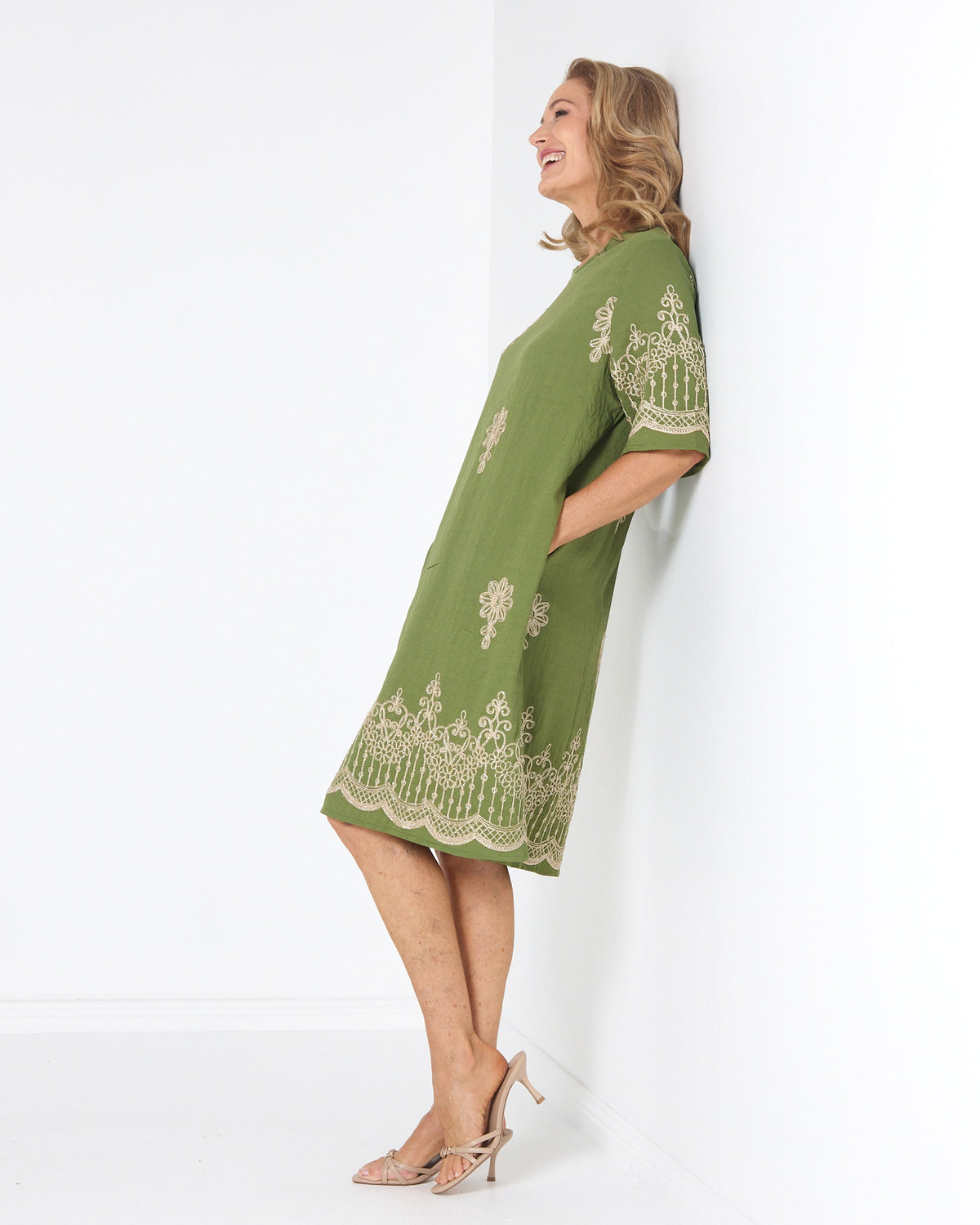 Zinnia Embroidered Dress - Moss Green